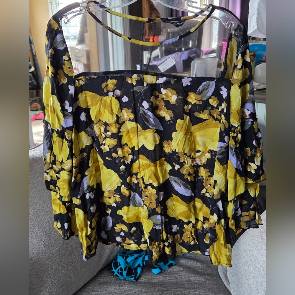 Unique Spectrum Yellow and Black Floral Blouse